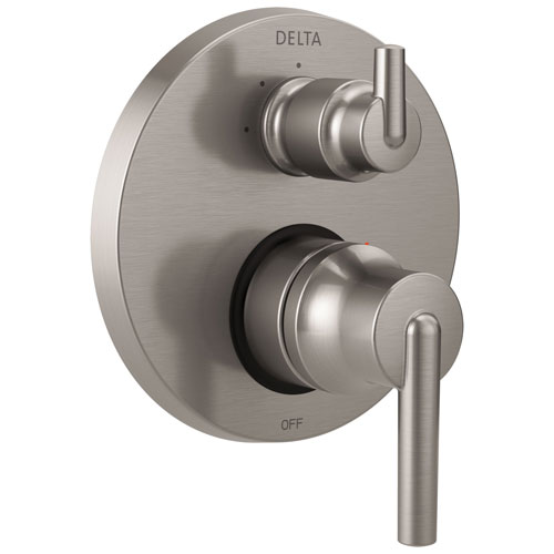 Qty (1): Delta Trinsic Collection Stainless Steel Finish Shower Faucet Valve Trim Control Handle with 3 Setting Integrated Diverter
