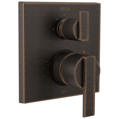 Qty (1): Delta Ara Collection Venetian Bronze Modern Shower Faucet Valve Trim Control Handle with 3 Setting Integrated Diverter