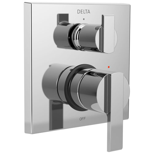 Qty (1): Delta Ara Collection Chrome Modern Monitor 14 Shower Faucet Valve Trim Control Handle with 3 Setting Integrated Diverter