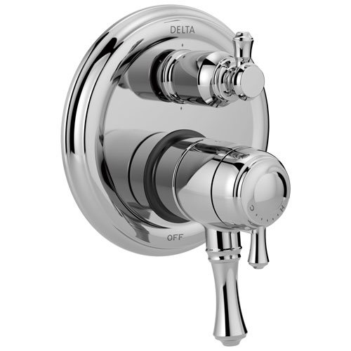 Qty (1): Delta Cassidy Collection Chrome Traditional Monitor 17 Shower Faucet Control Handle with 6 Setting Integrated Diverter Trim