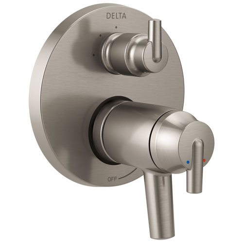 Qty (1): Delta Trinsic Collection Stainless Steel Finish Thermostatic Shower Faucet Control with 3 Setting Integrated Diverter Trim