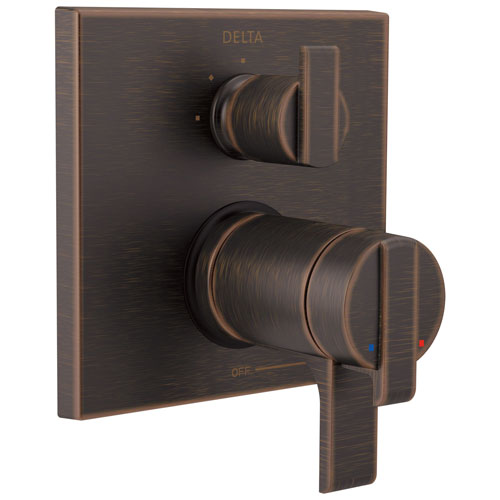 Qty (1): Delta Ara Collection Venetian Bronze Modern Thermostatic Shower Faucet Control with 3 Setting Integrated Diverter Trim