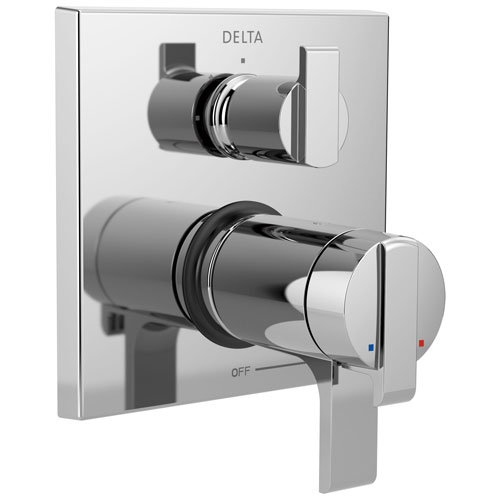 Qty (1): Delta Ara Collection Chrome Modern Thermostatic Shower Faucet Control Handle with 3 Setting Integrated Diverter Trim