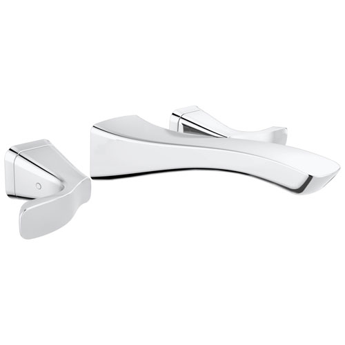 Qty (1): Delta Tesla Collection Chrome Finish Modern Two Handle Wall Mount Lavatory Bathroom Faucet