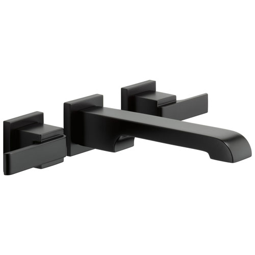 Delta Ara Collection Matte Black Finish Modern Two Handle Wall Mounted Bathroom Lavatory Sink Faucet Trim Kit (Requires Rough-in Valve) DT3567LFBLWL