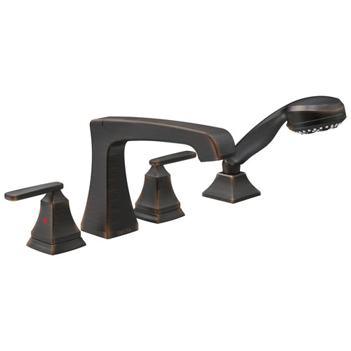 Qty (1): Delta Ashlyn Collection Venetian Bronze Finish High Flow Roman Bath Tub Filler Faucet Trim with Hand Shower Sprayer