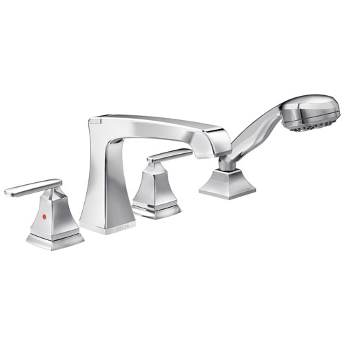 Delta Ashlyn Collection Chrome Finish High Flow Roman Bath Tub Filler Faucet Trim with Hand Shower Sprayer (Requires Rough-in Valve) DT4764