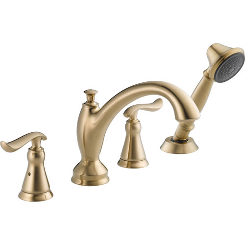 Qty (1): Delta Linden Champagne Bronze Roman Tub Faucet with Hand Shower Trim Kit