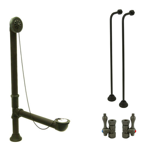 Bronze Clawfoot Tub Hardware Kit Drain, Single Offset Supply lines, Lever Stops