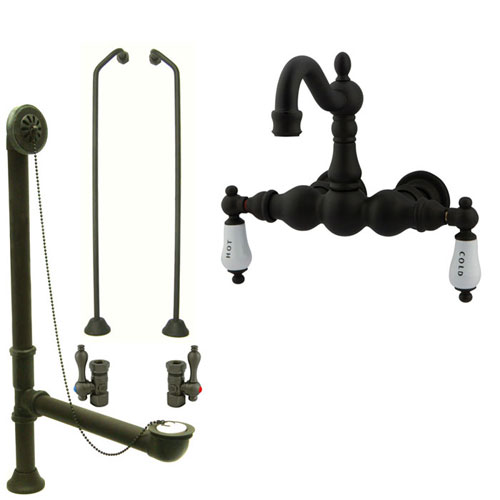 Oil Rubbed Bronze Wall Mount Clawfoot Tub Faucet Package w Drain Supplies Stops CC1003T5system