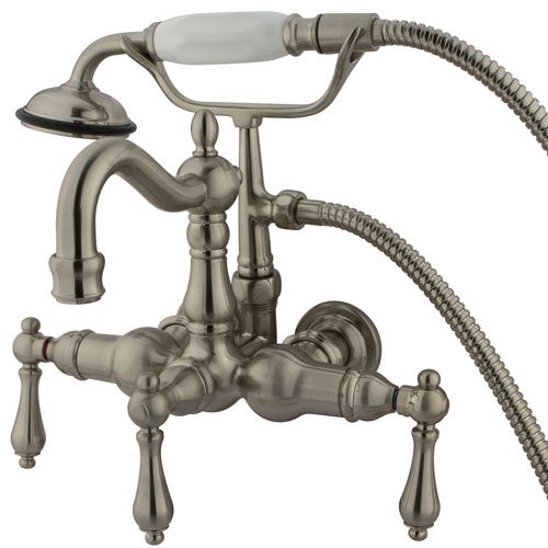 Kingston Satin Nickel Wall Mount Clawfoot Tub Faucet w hand shower CC1007T8