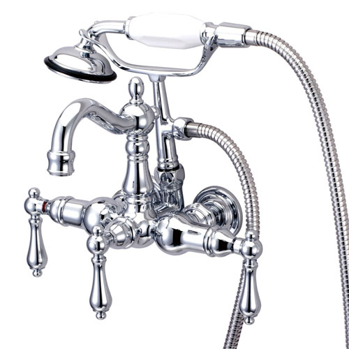 Kingston Brass CC1008T1 Heritage 3-3/8-Inch Wall-Mount Vintage Leg Tub Filler with Hand Shower, Metal Lever Handle, Polished Chrome
