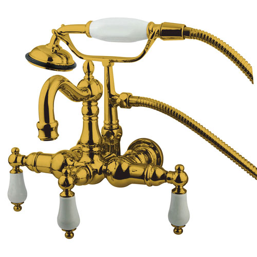 Qty (1): Kingston Polished Brass Wall Mount Clawfoot Tub Faucet w hand shower