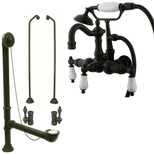 Oil Rubbed Bronze Deck Mount Clawfoot Tub Faucet Package w Drain Supplies Stops CC1011T5system