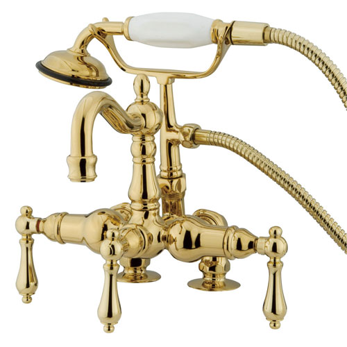 Kingston Brass CC1013T2 Heritage Vintage 3-3/8-Inch Leg Tub Filler with Hand Shower, Polished Brass