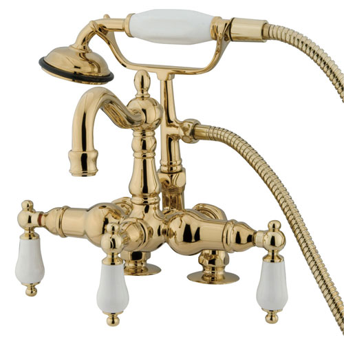 Kingston Polished Brass Deck Mount Clawfoot Tub Faucet w hand shower CC1015T2