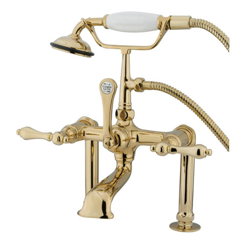 Kingston Polished Brass Deck Mount Clawfoot Tub Faucet with Hand Shower CC103T2