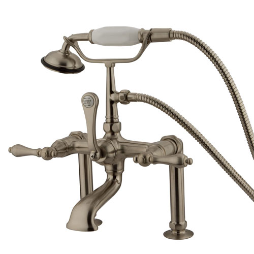 Qty (1): Kingston Satin Nickel Deck Mount Clawfoot Tub Faucet w Hand Shower