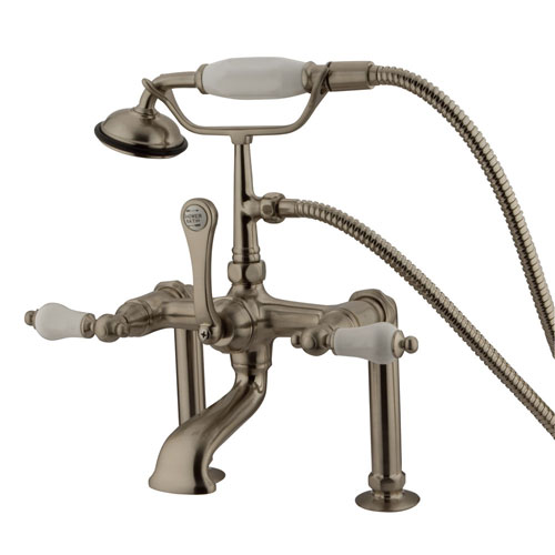 Qty (1): Kingston Satin Nickel Deck Mount Clawfoot Tub Faucet with Hand Shower