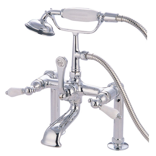 Qty (1): Kingston Chrome Deck Mount Clawfoot Tub Filler Faucet with Hand Shower