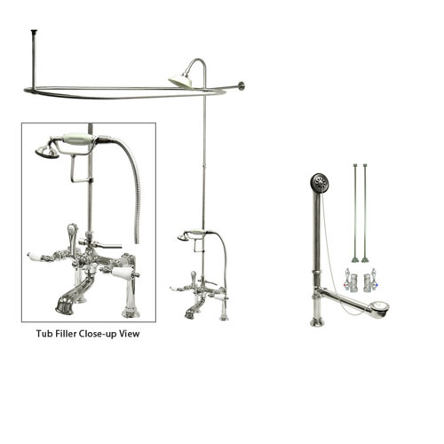 Chrome Clawfoot Tub Faucet Shower Kit with Enclosure Curtain Rod 106T1CTS