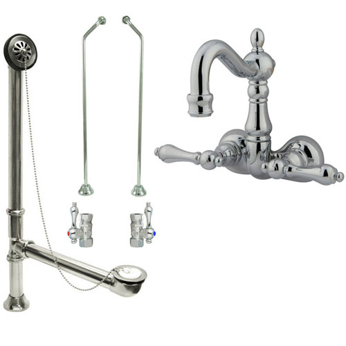 Chrome Wall Mount Clawfoot Bath Tub Filler Faucet Package CC1072T1system