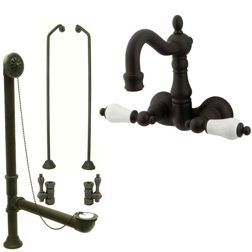 Oil Rubbed Bronze Wall Mount Clawfoot Tub Faucet Package w Drain Supplies Stops CC1075T5system