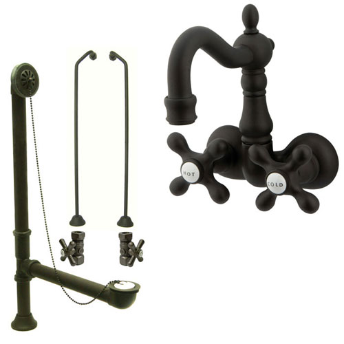 Oil Rubbed Bronze Wall Mount Clawfoot Tub Faucet Package w Drain Supplies Stops CC1077T5system