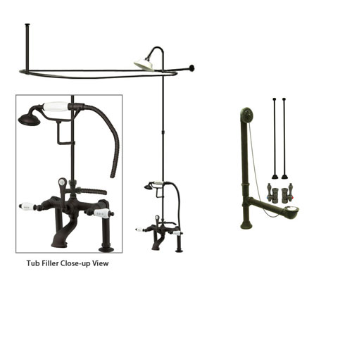 Oil Rubbed Bronze Clawfoot Tub Faucet Shower Kit with Enclosure Curtain Rod 107T5CTS