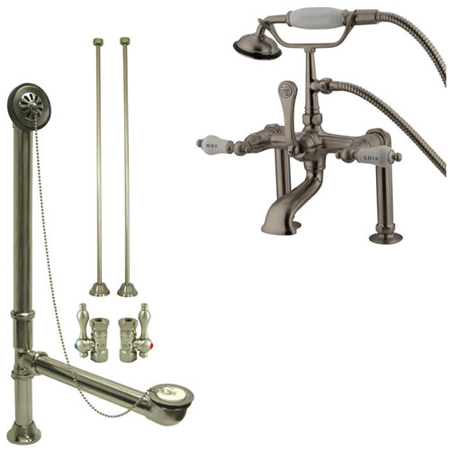 Satin Nickel Deck Mount Clawfoot Tub Filler Faucet w Hand Shower Package CC107T8system