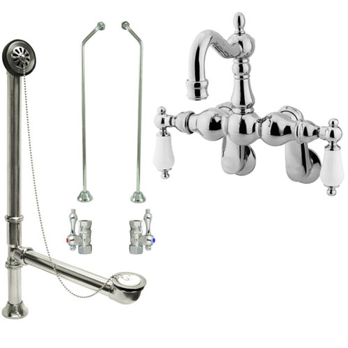 Chrome Wall Mount Clawfoot Bath Tub Filler Faucet Package CC1084T1system