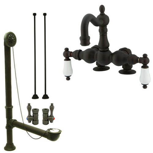 Oil Rubbed Bronze Deck Mount Clawfoot Tub Faucet Package w Drain Supplies Stops CC1093T5system