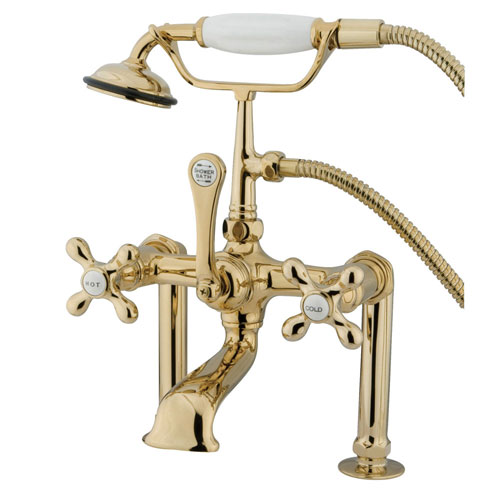 Kingston Polished Brass Deck Mount Clawfoot Tub Faucet with Hand Shower CC109T2