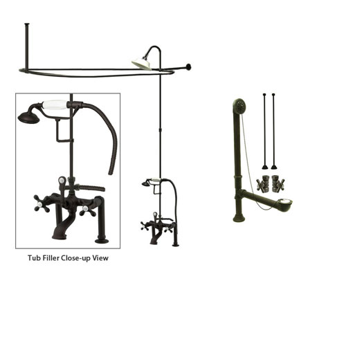 Oil Rubbed Bronze Clawfoot Tub Faucet Shower Kit with Enclosure Curtain Rod 109T5CTS