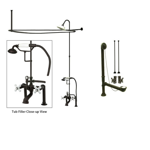 Oil Rubbed Bronze Clawfoot Tub Shower Faucet Kit with Enclosure Curtain Rod 111T5CTS