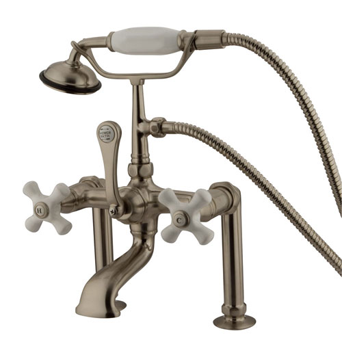Kingston Satin Nickel Deck Mount Clawfoot Tub Faucet with Hand Shower CC111T8