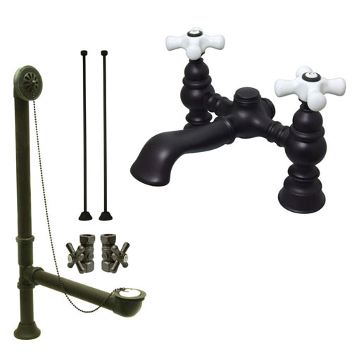 Oil Rubbed Bronze Deck Mount Clawfoot Tub Faucet Package w Drain Supplies Stops CC1136T5system