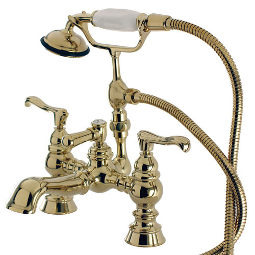 Kingston Polished Brass Deck Mount Clawfoot Tub Faucet w hand shower CC1152T2