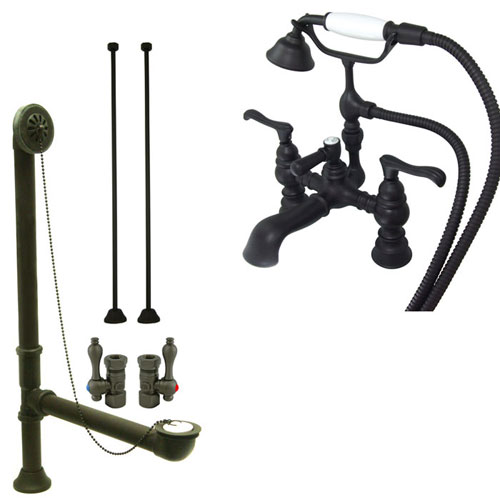 Oil Rubbed Bronze Deck Mount Clawfoot Tub Faucet Package w Drain Supplies Stops CC1152T5system