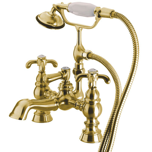 Kingston Polished Brass Deck Mount Clawfoot Tub Faucet w hand shower CC1158T2