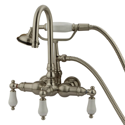 Qty (1): Kingston Brass Satin Nickel Wall Mount Clawfoot Tub Faucet w hand shower
