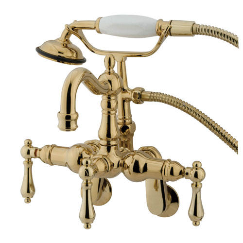 Qty (1): Kingston Polished Brass Wall Mount Clawfoot Tub Faucet w hand shower