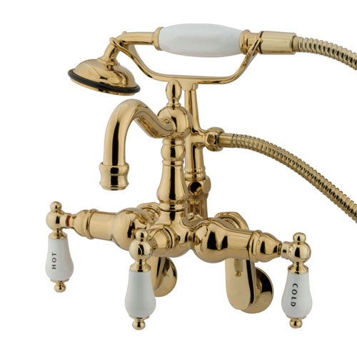 Kingston Polished Brass Wall Mount Clawfoot Tub Faucet w hand shower CC1303T2