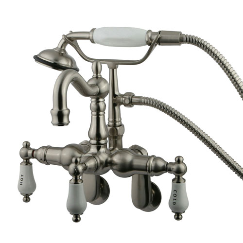 Kingston Satin Nickel Wall Mount Clawfoot Tub Faucet w hand shower CC1303T8
