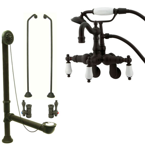 Oil Rubbed Bronze Wall Mount Clawfoot Tub Faucet w hand shower System Package CC1305T5system