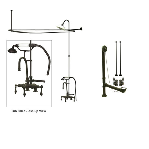 Oil Rubbed Bronze Clawfoot Tub Faucet Shower Kit with Enclosure Curtain Rod 13T5CTS