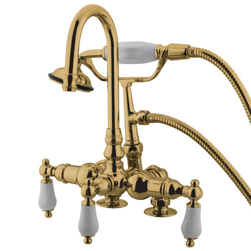 Kingston Polished Brass Deck Mount Clawfoot Tub Faucet w hand shower CC15T2