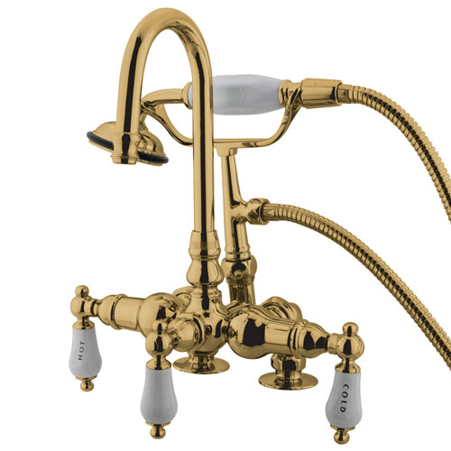 Kingston Polished Brass Deck Mount Clawfoot Tub Faucet w hand shower CC17T2