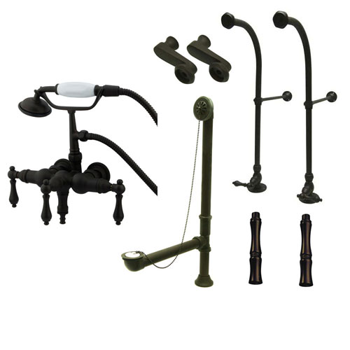 Freestanding Floor Mount Oil Rubbed Bronze Metal Lever Handle Clawfoot Tub Filler Faucet with Hand Shower Package 19T5FSP