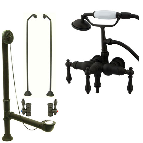 Oil Rubbed Bronze Wall Mount Clawfoot Bath Tub Faucet w Hand Shower Package CC19T5system